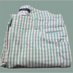 Per Se Striped Ankle Pants Green, Gray & White Size 4